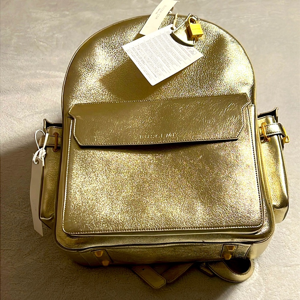 BUSCEMI. Gold Extra Large Backpack. Shiny Calf Skin. Gold Hardware.
